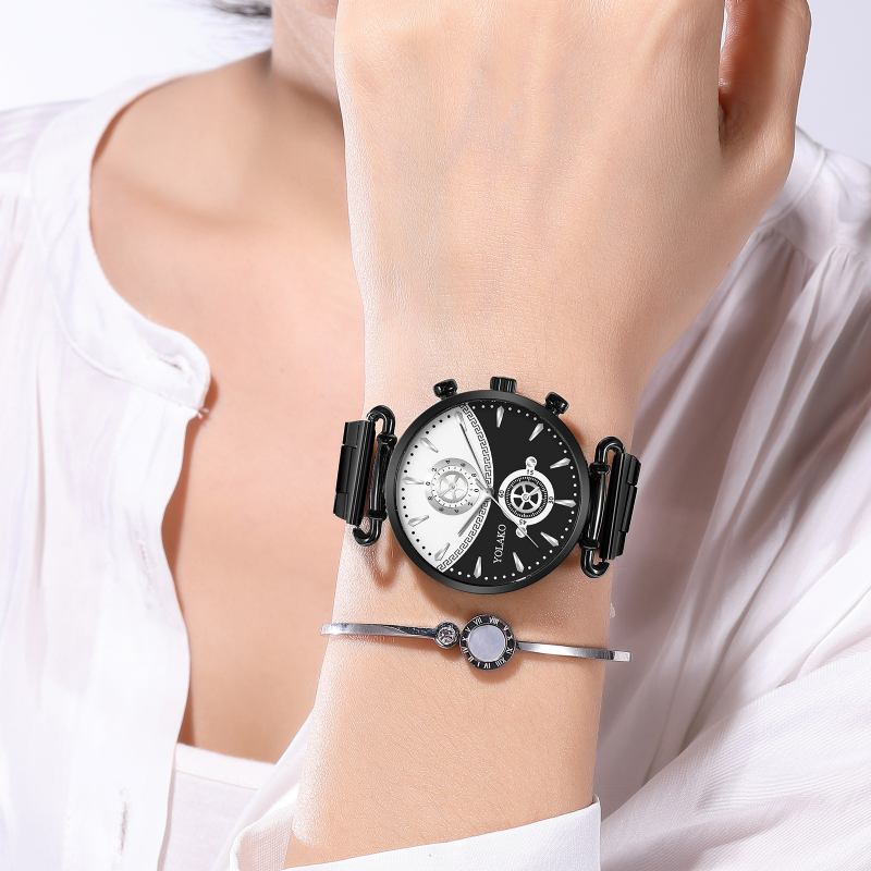 Mode Casual Steel Mesh Strap Personlighet Gear Dial Quartz Watch För Män Kvinnor