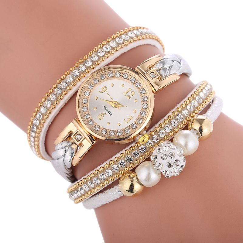 Mode Circle Armband Diamond Simple Dial Damklänning Kvinnor Quartz Watch