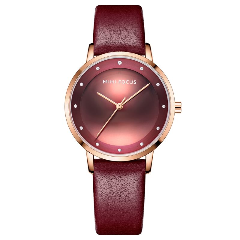 Mode Damklocka Diamanturtavla Vattentät Läderrem Enkel Lady Quartz Watch