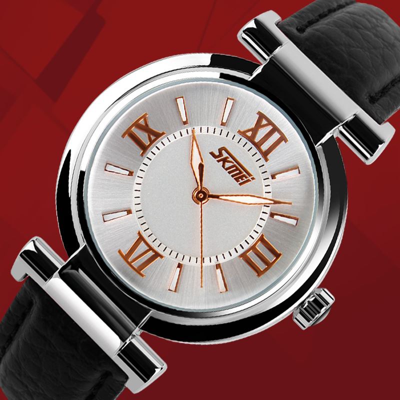 Mode Damklocka Vattentät Läderrem Casual Quartz Watch