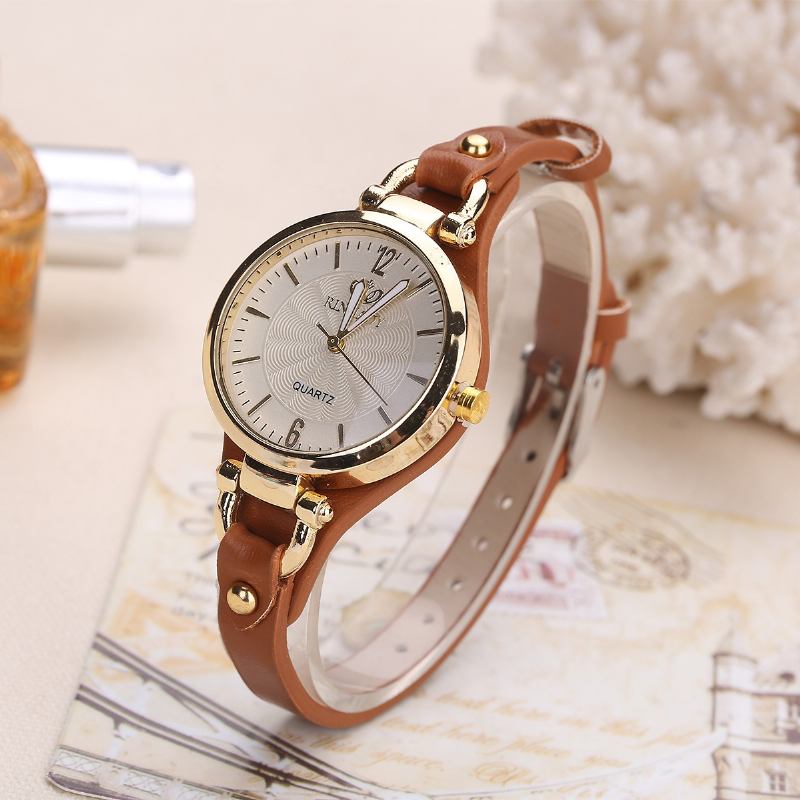 Mode Färgglada Läderband Kvinnor Enkel Urtavla Rose Gold Case Quartz Watch