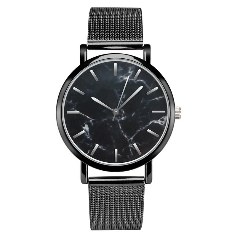 Mode Kvinnor Marmor Yta Rostfritt Stål Band Dam Klänning Quartz Watch