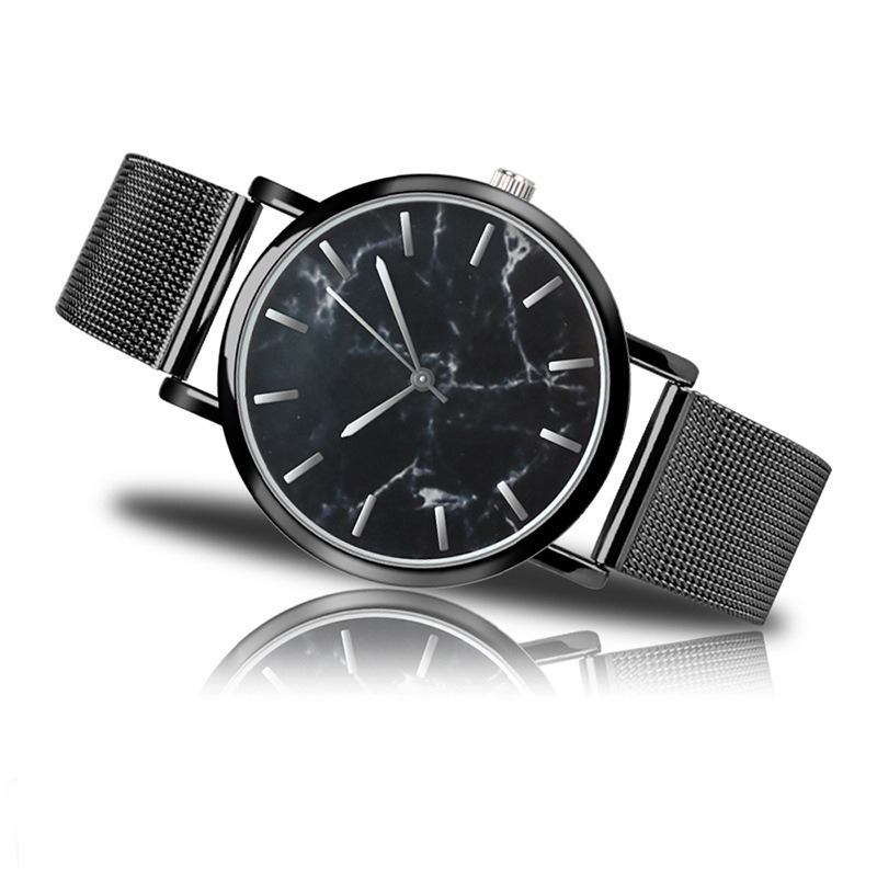 Mode Kvinnor Marmor Yta Rostfritt Stål Band Dam Klänning Quartz Watch