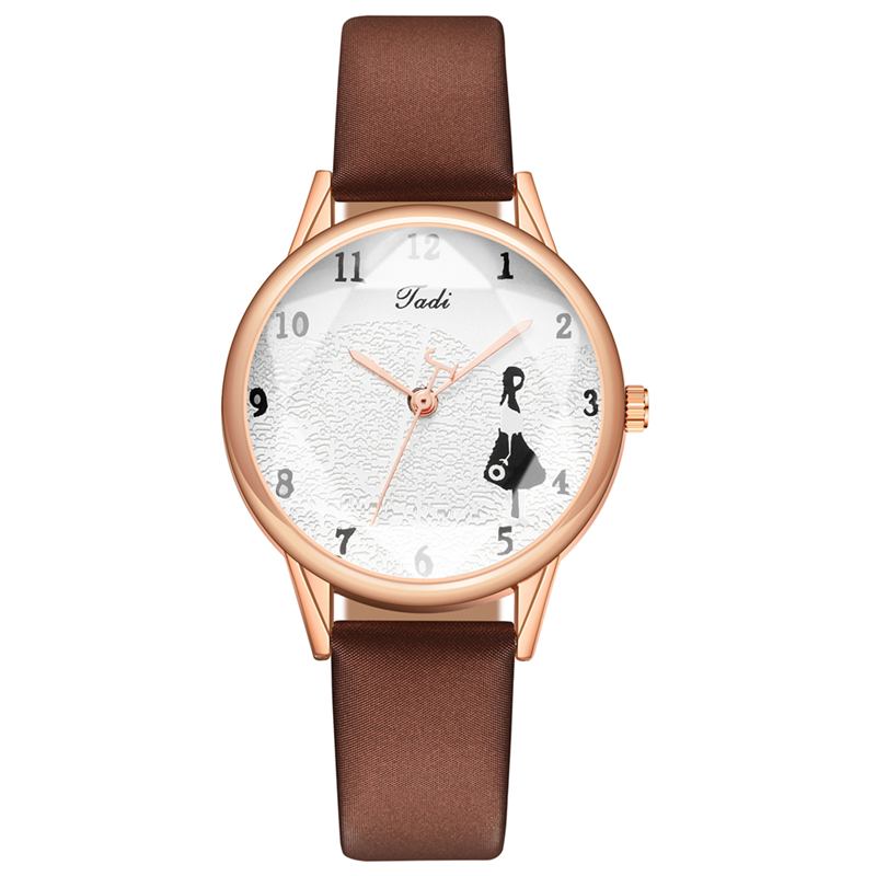 Mode Läderrem Little Girl Mönster Casual Style Kvinnor Watch Quartz Watch