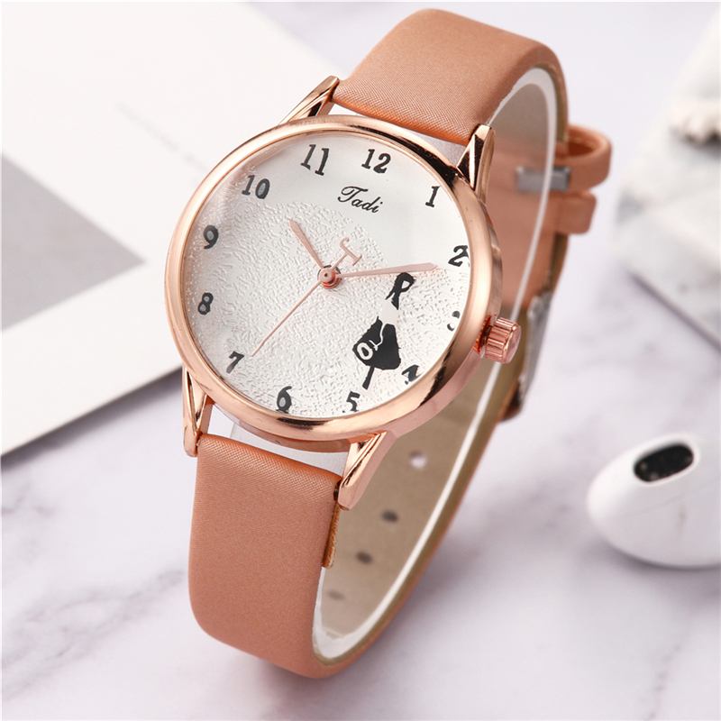 Mode Läderrem Little Girl Mönster Casual Style Kvinnor Watch Quartz Watch