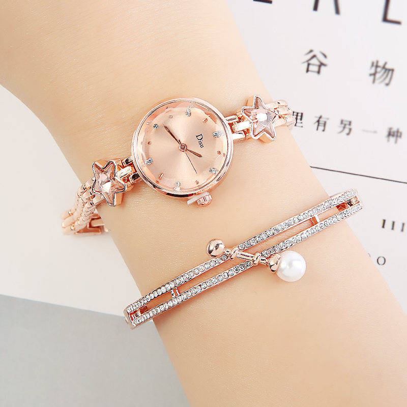 Mode Lyx Elegant Crystal Lucky Star Mönster Damarmband Armbandsur Quartz Watch