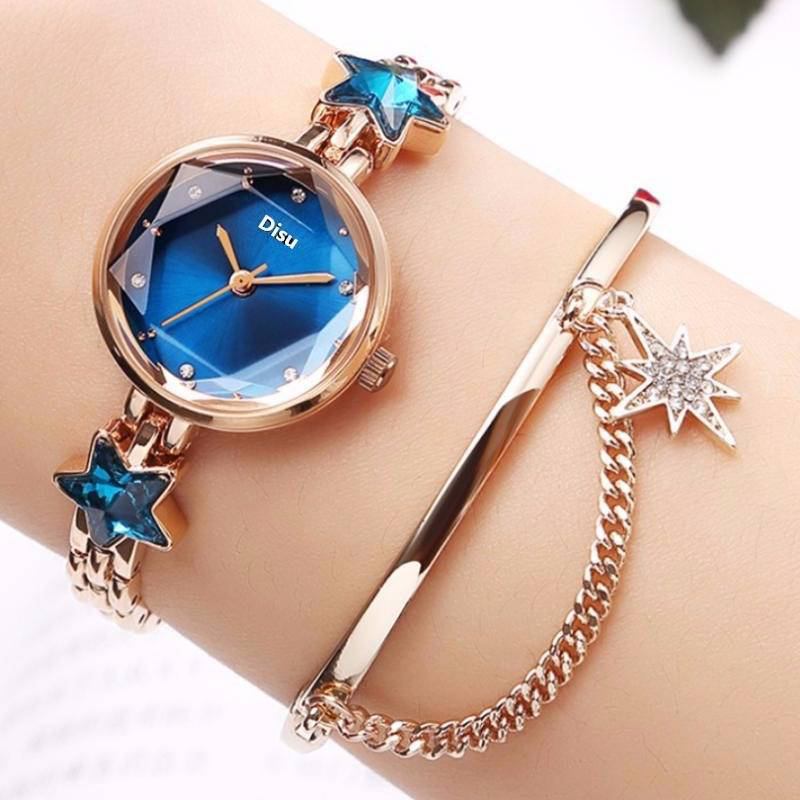 Mode Lyx Elegant Crystal Lucky Star Mönster Damarmband Armbandsur Quartz Watch