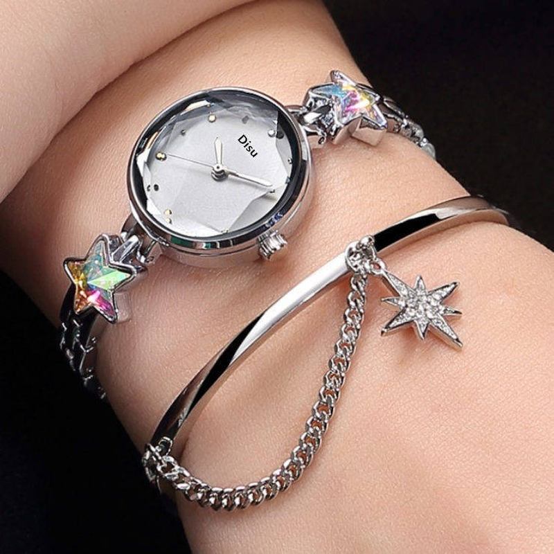 Mode Lyx Elegant Crystal Lucky Star Mönster Damarmband Armbandsur Quartz Watch