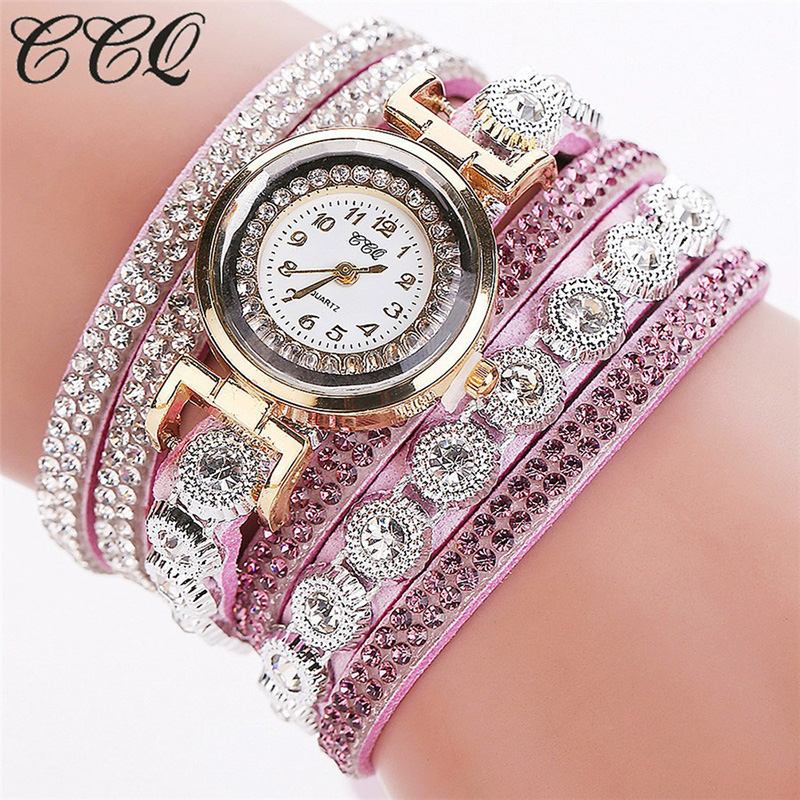 Mode Lyx Rhinestone Pu Läder Band Kvinnor Quartz Armband Watch