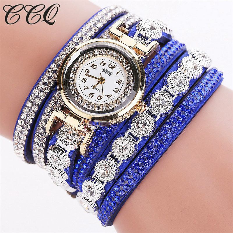 Mode Lyx Rhinestone Pu Läder Band Kvinnor Quartz Armband Watch