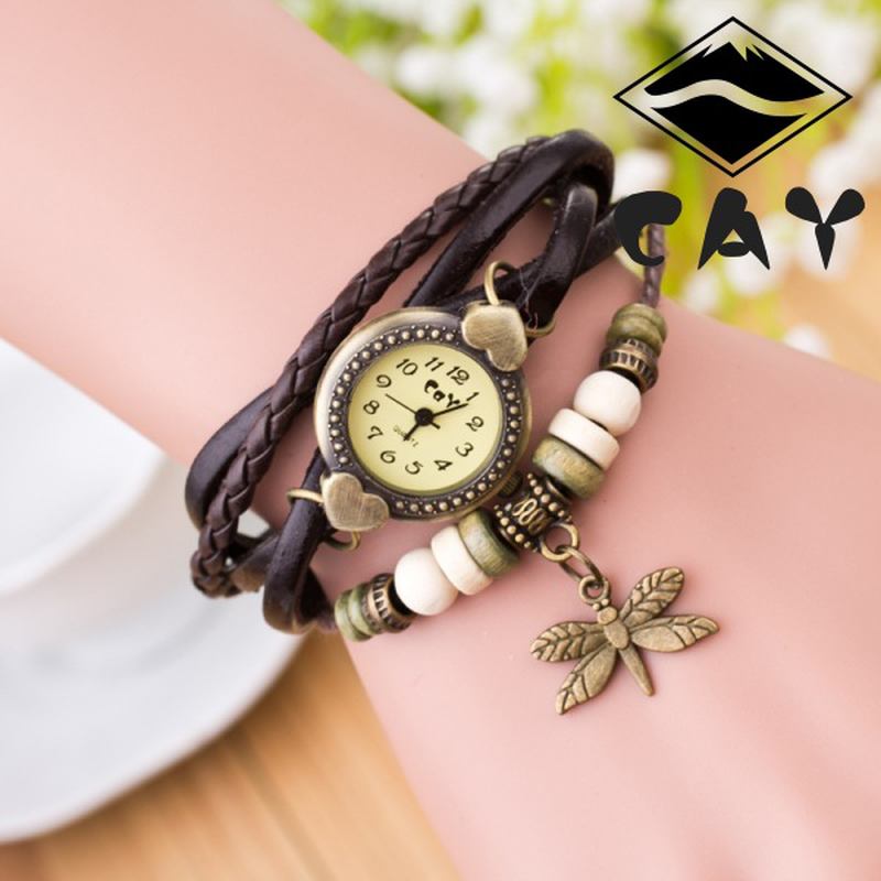 Mode Vintage Multi-layer Dragonfly Hänge Pärlarmband Kvarts Watch Armbandsur