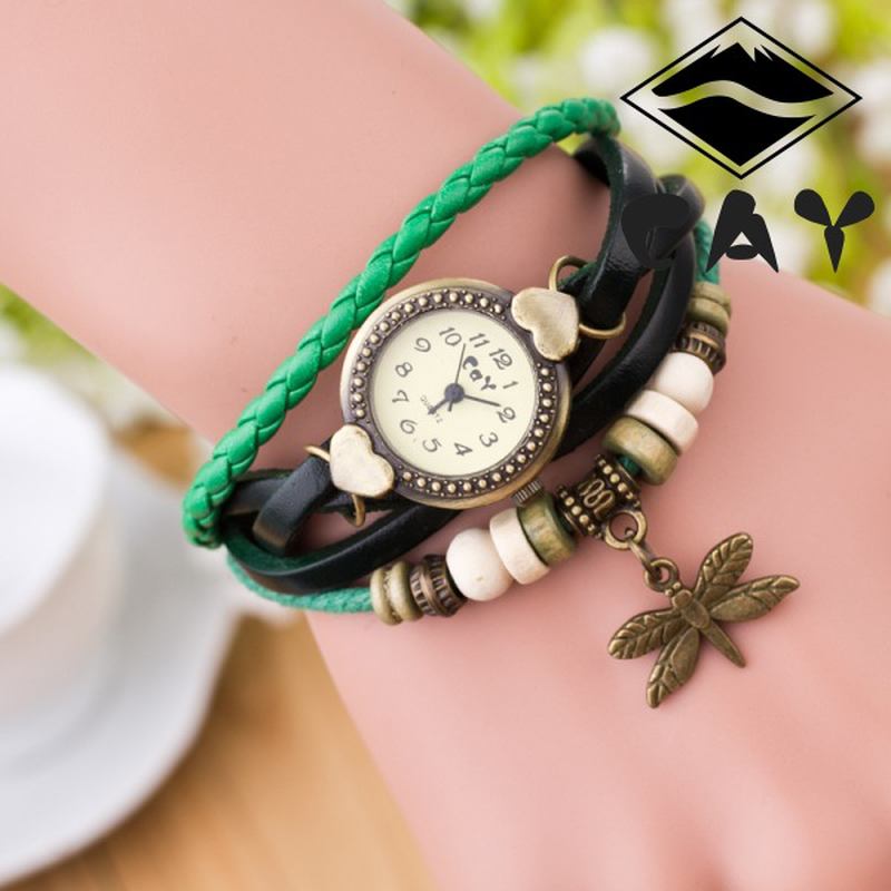 Mode Vintage Multi-layer Dragonfly Hänge Pärlarmband Kvarts Watch Armbandsur