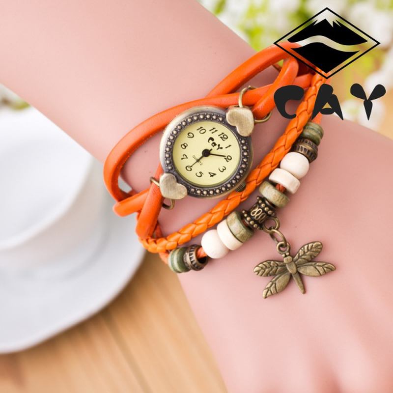 Mode Vintage Multi-layer Dragonfly Hänge Pärlarmband Kvarts Watch Armbandsur