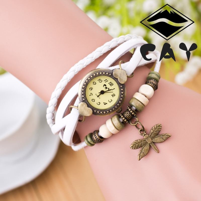 Mode Vintage Multi-layer Dragonfly Hänge Pärlarmband Kvarts Watch Armbandsur