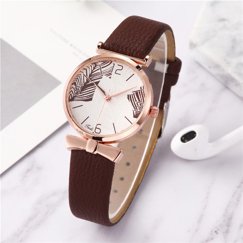 Modeabla Roliga Trendiga Kvinnor Klockor Trädmönster Urtavla Rose Gold Fall Läderband Quartz Watch