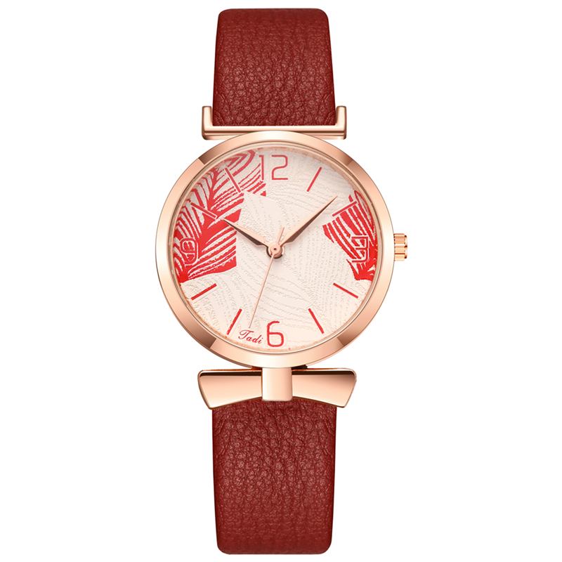 Modeabla Roliga Trendiga Kvinnor Klockor Trädmönster Urtavla Rose Gold Fall Läderband Quartz Watch