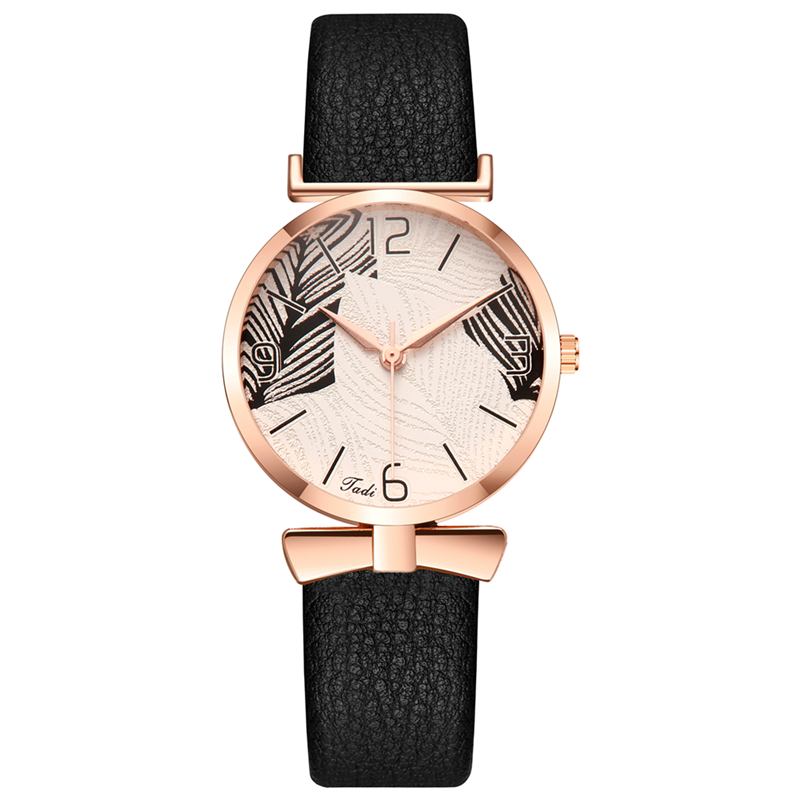 Modeabla Roliga Trendiga Kvinnor Klockor Trädmönster Urtavla Rose Gold Fall Läderband Quartz Watch