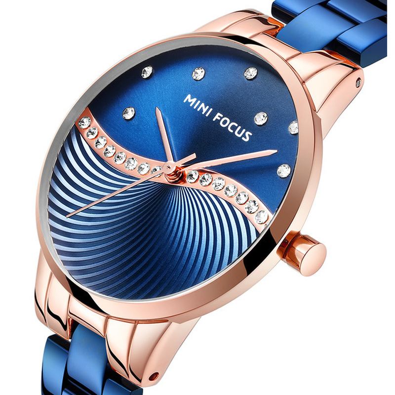 Simple Deign Elegant Crystal Dam Armbandsur I Rostfritt Stål Quartz Watch