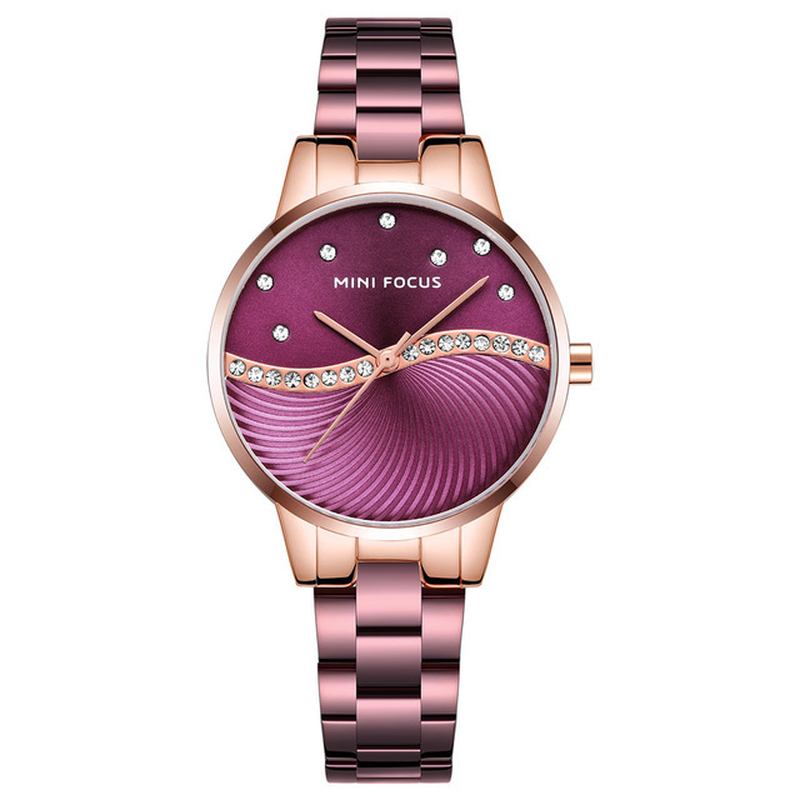 Simple Deign Elegant Crystal Dam Armbandsur I Rostfritt Stål Quartz Watch