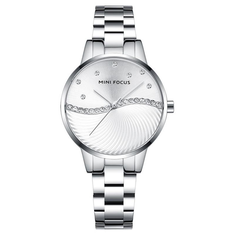 Simple Deign Elegant Crystal Dam Armbandsur I Rostfritt Stål Quartz Watch