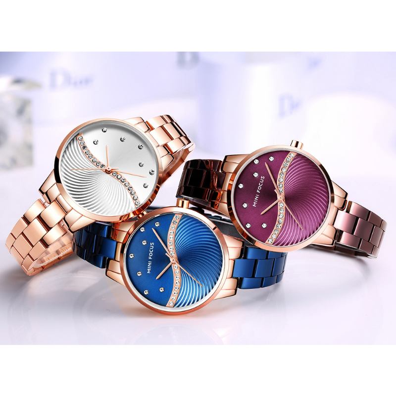 Simple Deign Elegant Crystal Dam Armbandsur I Rostfritt Stål Quartz Watch