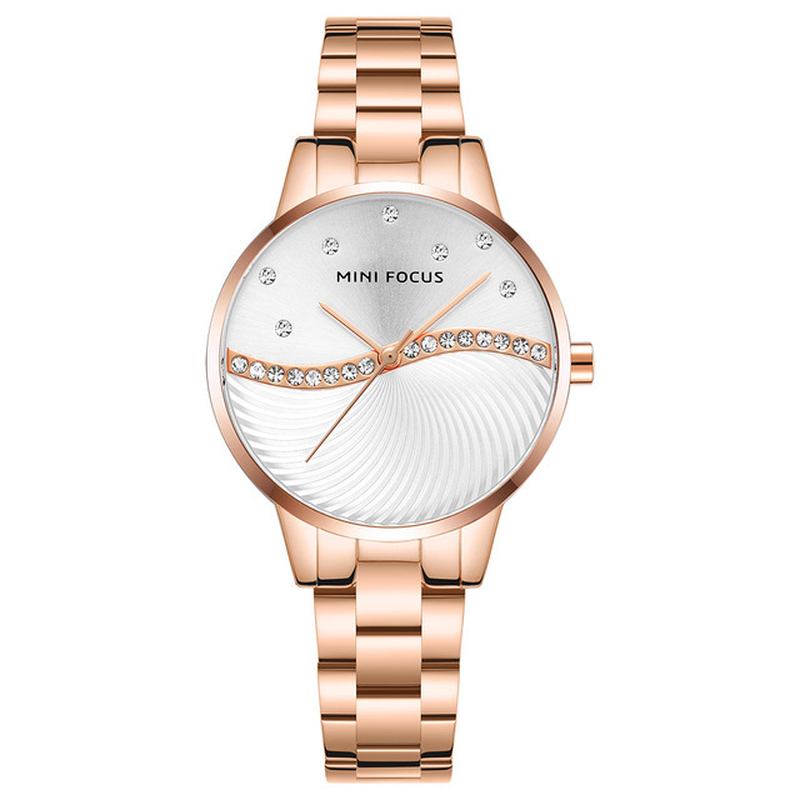 Simple Deign Elegant Crystal Dam Armbandsur I Rostfritt Stål Quartz Watch