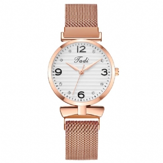 Trendig Enkel Elegant Design Vilda Kvinnor Klockor Mesh Band Rose Gold Case Quartz Watch