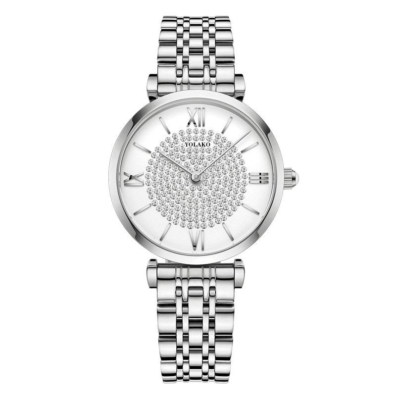 Trendiga Eleganta Damklockor Full Romerska Siffror Strass Mount Dial Quartz Watches