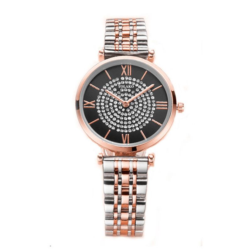 Trendiga Eleganta Damklockor Full Romerska Siffror Strass Mount Dial Quartz Watches