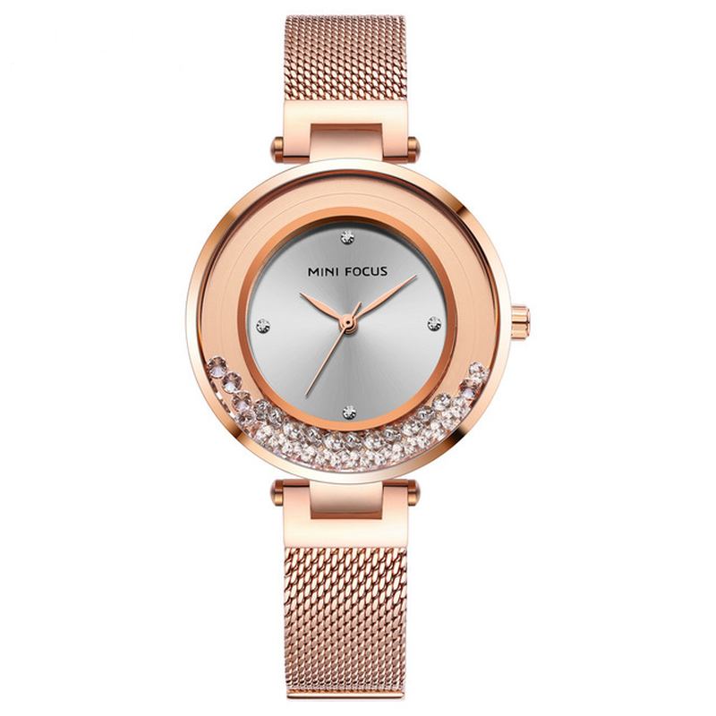 Ultratunn Nätrem Crystal Elegant Dam Watch Quartz Watch