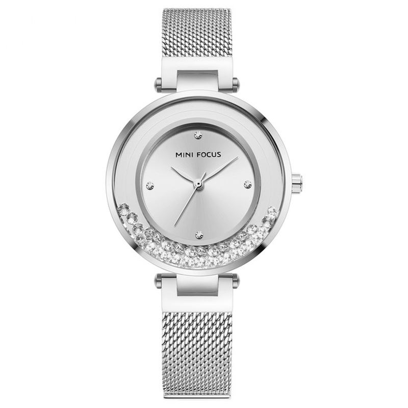 Ultratunn Nätrem Crystal Elegant Dam Watch Quartz Watch