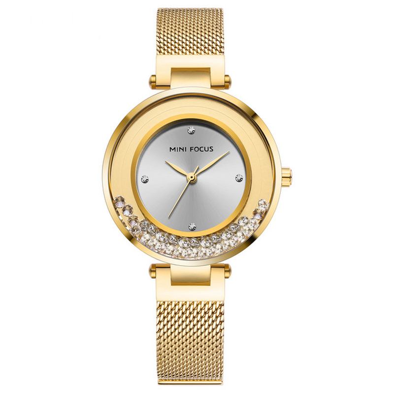 Ultratunn Nätrem Crystal Elegant Dam Watch Quartz Watch