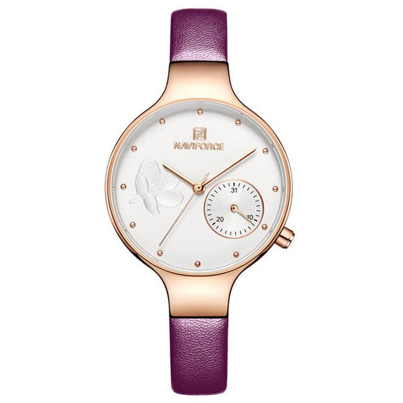 Vattentät Elegant Damarmbandsur Äkta Läderarmband Quartz Watch