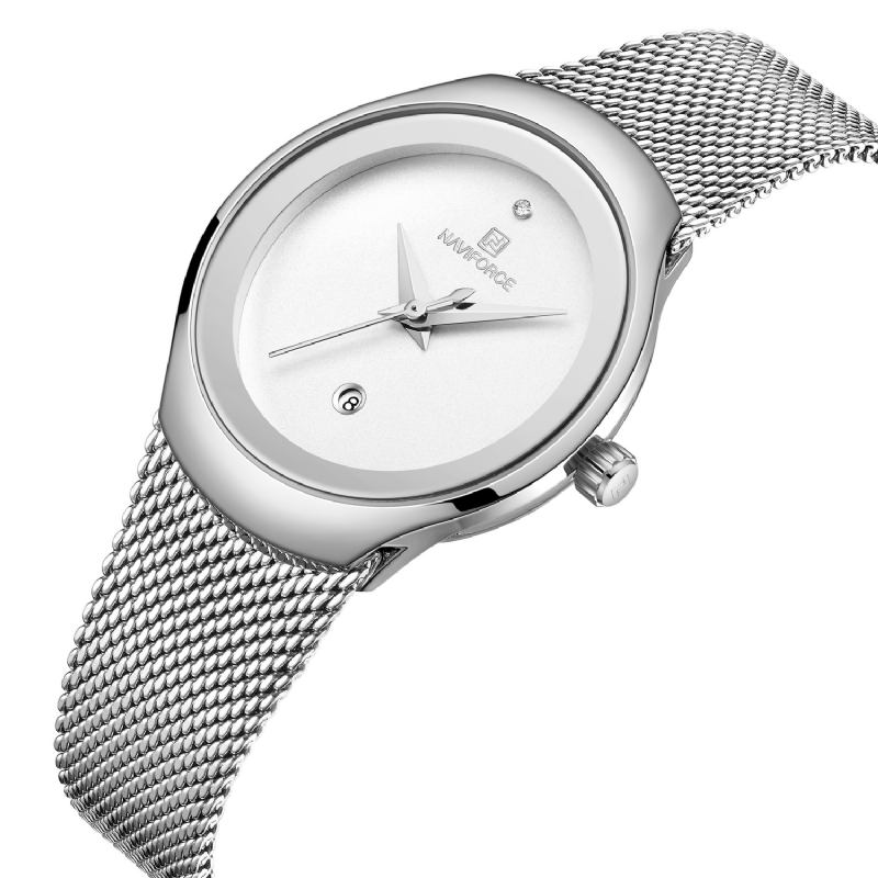 Vattentät Mesh Stål Damarmbandsur Modeabla Datumvisning Quartz Watch