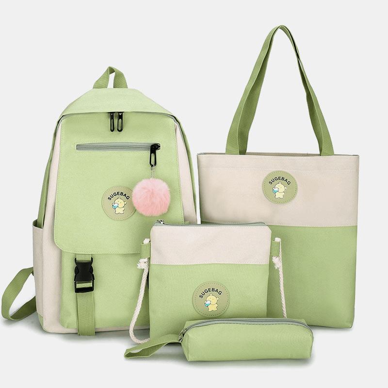 4 St Canvas Preppy Multifunktion Kombinationsväska Tote Stor Kapacitet Ryggsäck Crossbody Clutch Plånbok