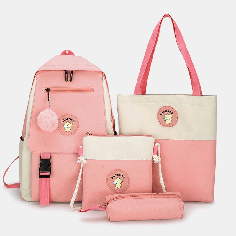 4 St Canvas Preppy Multifunktion Kombinationsväska Tote Stor Kapacitet Ryggsäck Crossbody Clutch Plånbok