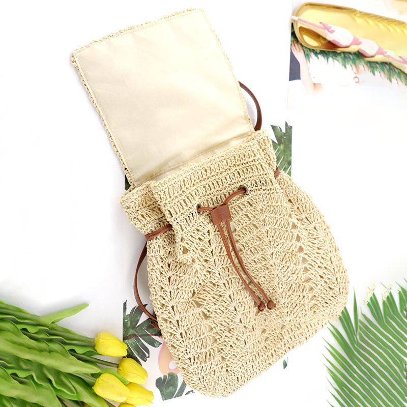 Dam Mori Series String Straw Bag Dual-use Woven Bag Retro Beach Bag Ryggsäck