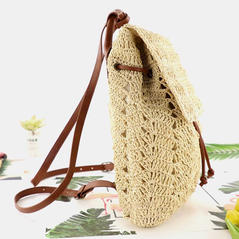 Dam Mori Series String Straw Bag Dual-use Woven Bag Retro Beach Bag Ryggsäck