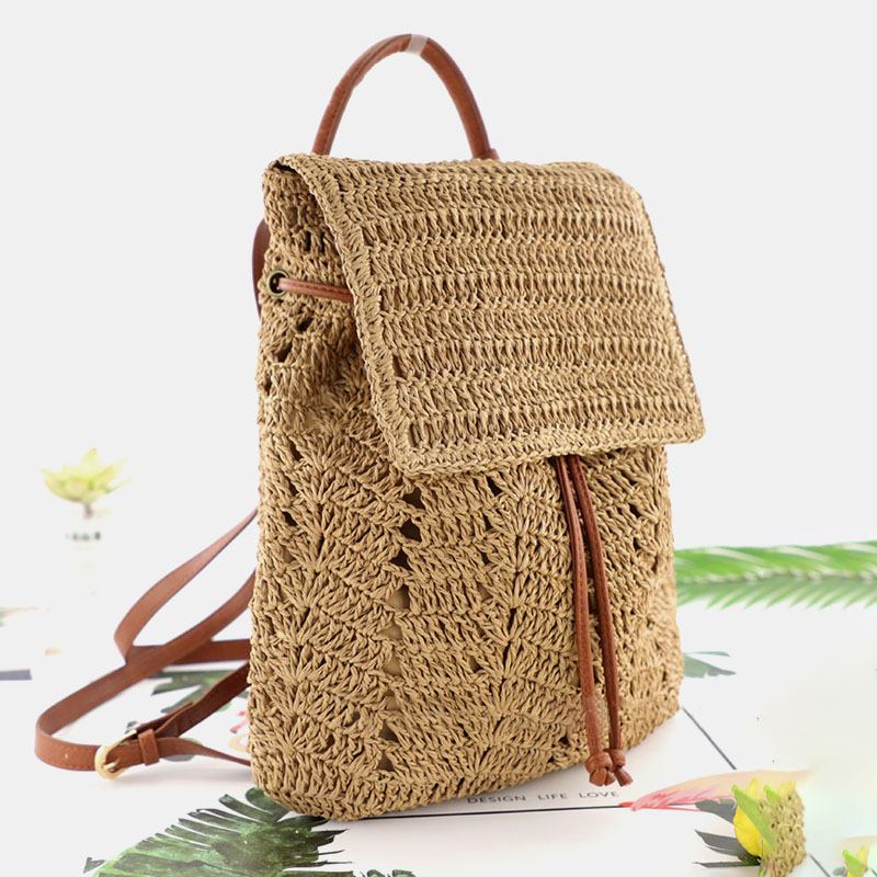 Dam Mori Series String Straw Bag Dual-use Woven Bag Retro Beach Bag Ryggsäck