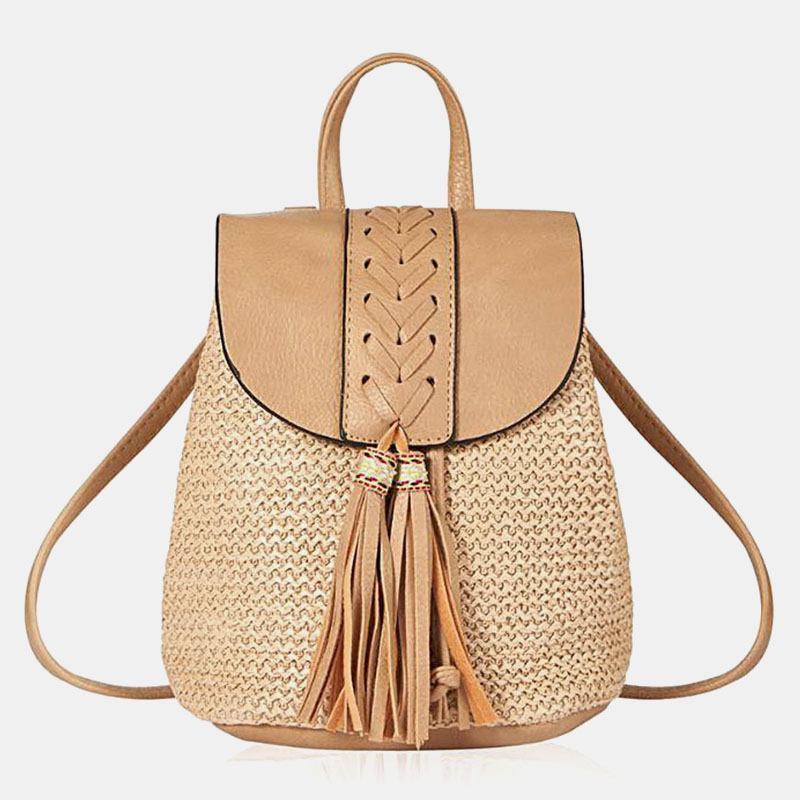 Dam Tofs Halmväska Retro Beach Bag Ryggsäck Bucket Bag