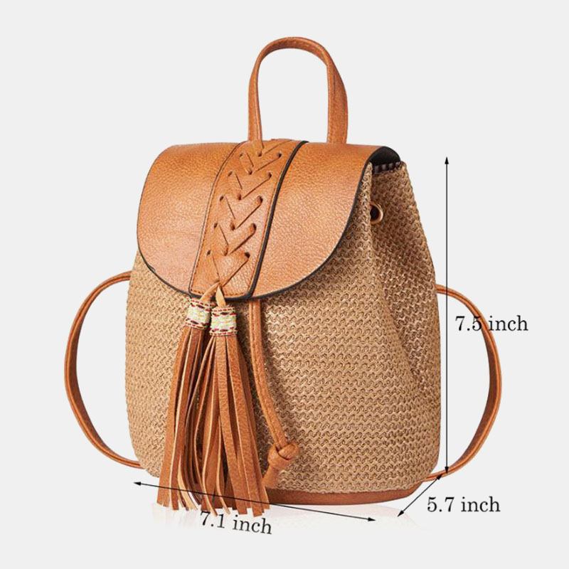 Dam Tofs Halmväska Retro Beach Bag Ryggsäck Bucket Bag