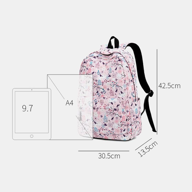 Damtryck Vattentät Casual Backpack Skolväska