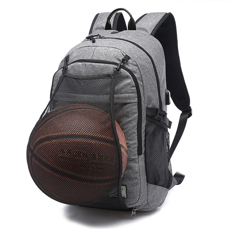 Herr Canvas Multifunktionssportväska Casual Ryggsäck 17 Tum Basketryggsäck Med Usb-laddningsport