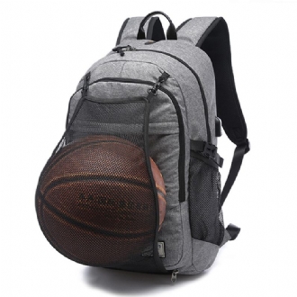 Herr Canvas Multifunktionssportväska Casual Ryggsäck 17 Tum Basketryggsäck Med Usb-laddningsport