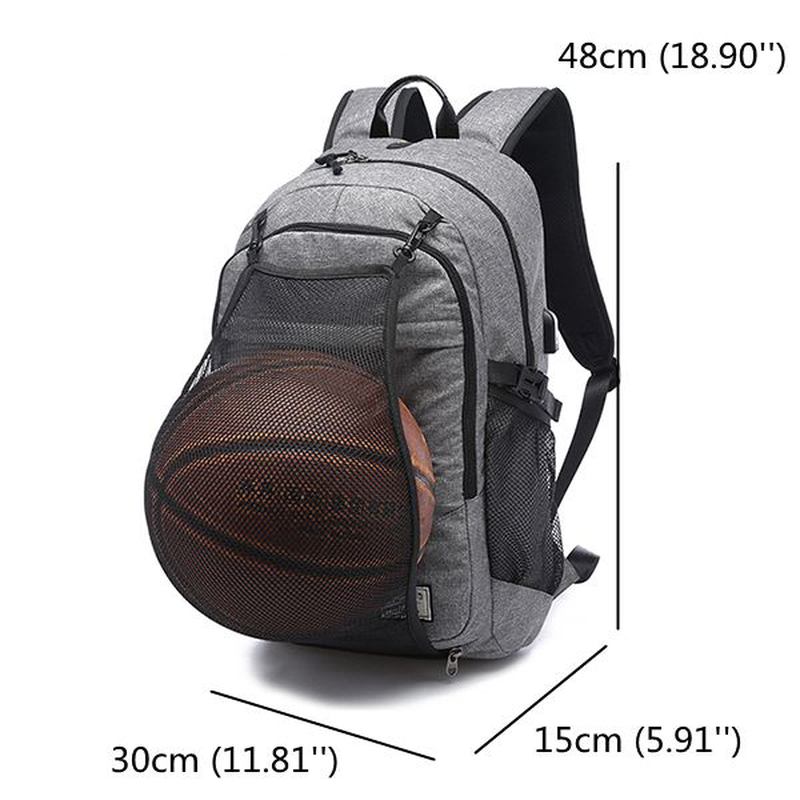 Herr Canvas Multifunktionssportväska Casual Ryggsäck 17 Tum Basketryggsäck Med Usb-laddningsport