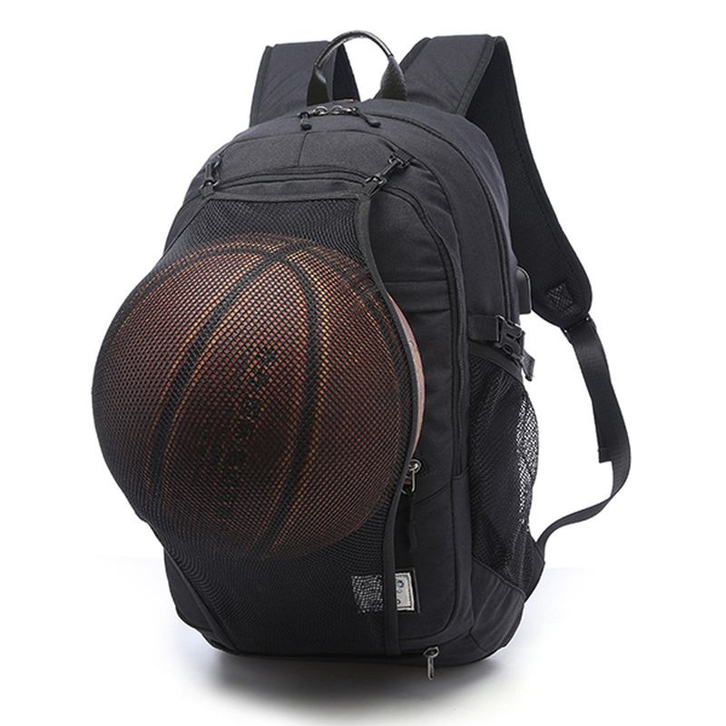 Herr Canvas Multifunktionssportväska Casual Ryggsäck 17 Tum Basketryggsäck Med Usb-laddningsport