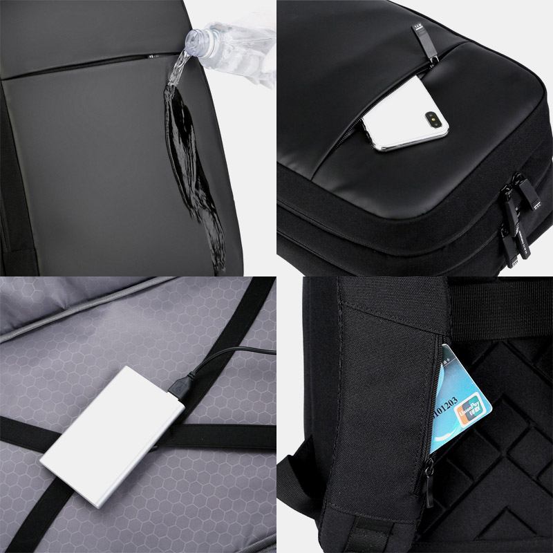 Herr Polyester 15.6 Tums Usb-laddning Vattentät Business Laptop Bag Ryggsäck