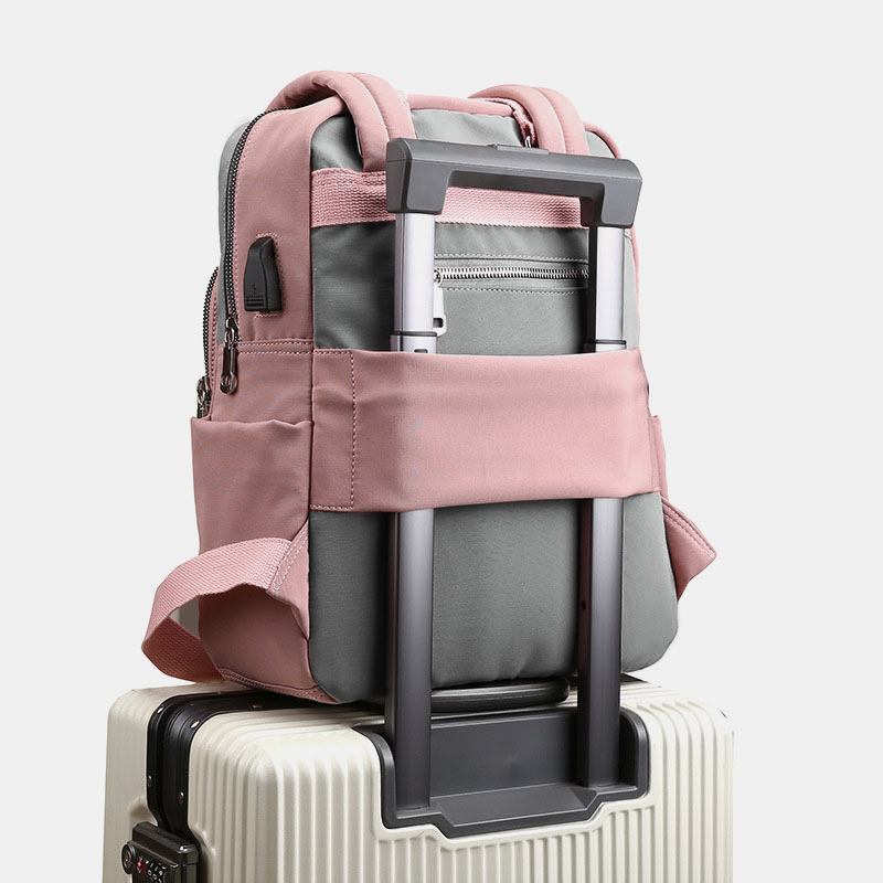 Kvinnor Canvas Multifunktion Vattentät Casual Patchwork Ryggsäck Med Usb-laddningsport