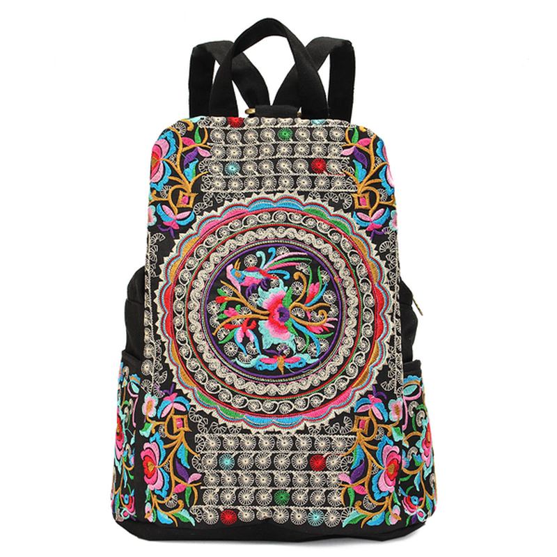 Kvinnor National Style Broderi Dragkedja Creative Backpack