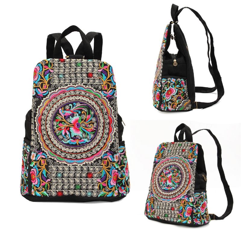 Kvinnor National Style Broderi Dragkedja Creative Backpack